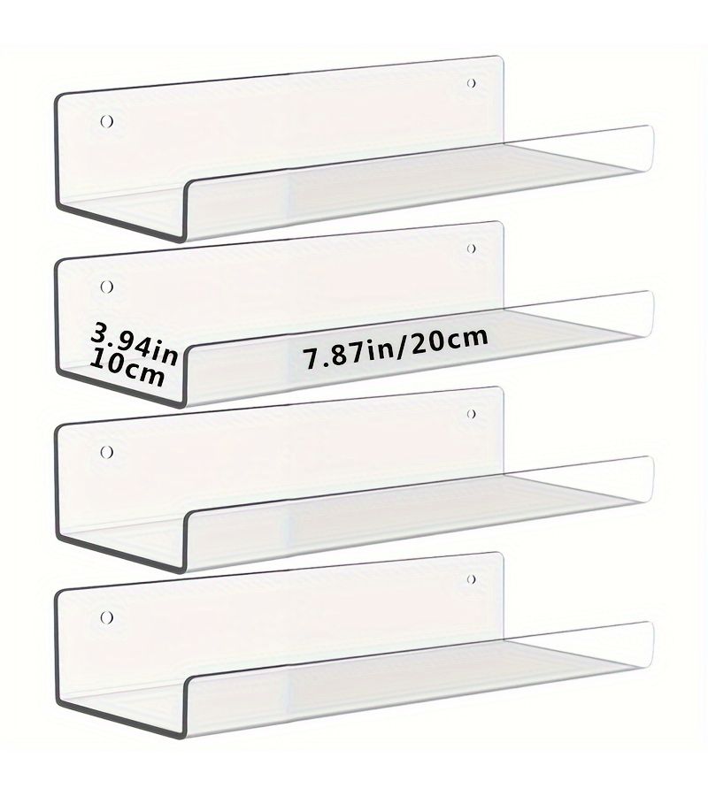 Clear Acrylic Floating Shelves 2 Pack U Shaped Wall Mounted Display Rack No Drill Space Saving Organizer Utility Rack 11.8 Inch 30cm X 3.94 Inch 10cm For Kitchen Bathroom Office - Image 2