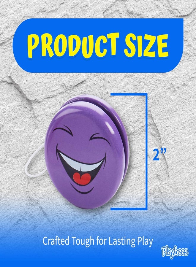 Playbees Metal Smiley Faces YoYos - Set of 12 - 2 Inch for Kids - Assorted Colors Emoticon - Bulk for Beginners, Ideal for Party Favors, Party Bag Collection, Birthday, Giveaways - Image 4