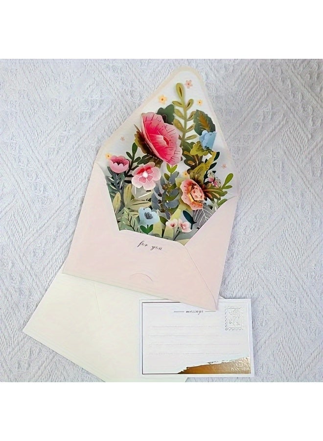 1 floral style greeting card with envelope, creative 3D greeting card