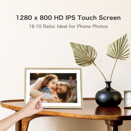 Pastigio Digital Picture Frame, 10.1'' Frameo Digital Frame Wifi, 32GB Memory, 1280*800 HD Touch Screen Digital Photo Frame, Wall Mountable, Share Instantly, Anniversary, Birthday Gifts for Women, Mom, Golden - Image 5