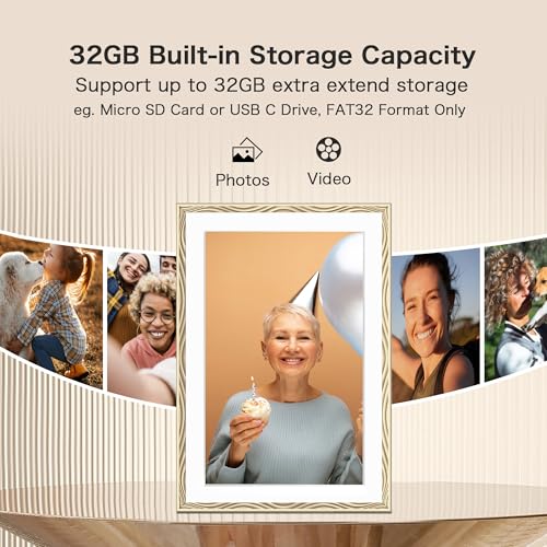 Pastigio Digital Picture Frame, 10.1'' Frameo Digital Frame Wifi, 32GB Memory, 1280*800 HD Touch Screen Digital Photo Frame, Wall Mountable, Share Instantly, Anniversary, Birthday Gifts for Women, Mom, Golden - Image 3