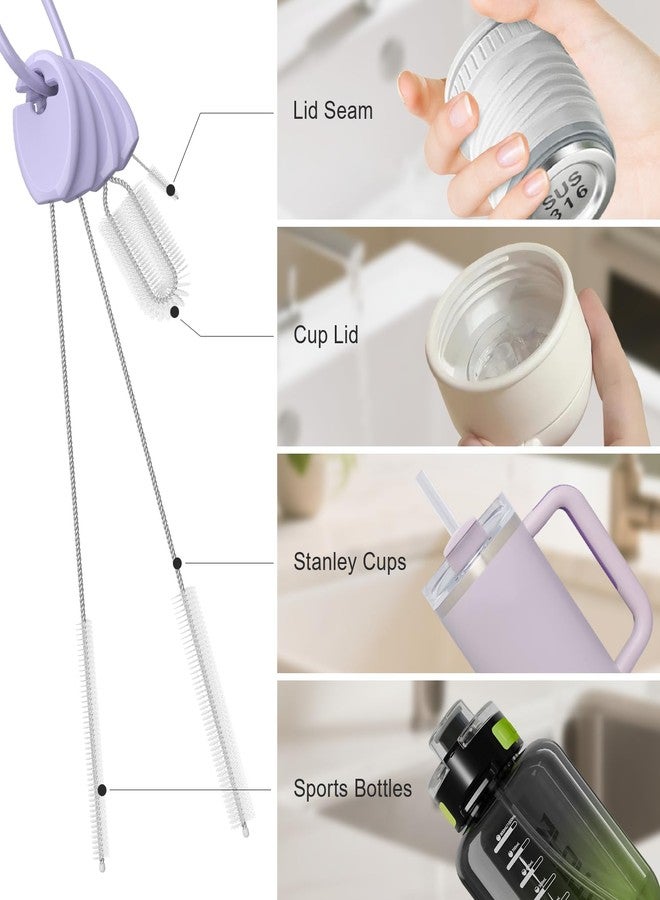 YOTIME Standing Straw Cleaner Brush Set, 4in1 Reusable Straw Brushes with Holder Ring, for Wide and Narrow Straws, Tumblers, Water Bottles and Cups, Purple - Image 5
