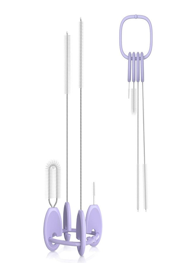 YOTIME Standing Straw Cleaner Brush Set, 4in1 Reusable Straw Brushes with Holder Ring, for Wide and Narrow Straws, Tumblers, Water Bottles and Cups, Purple - Image 1