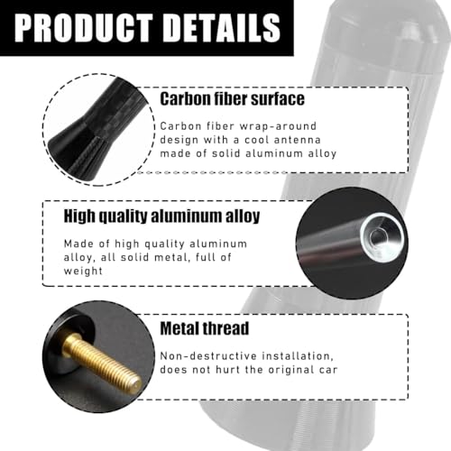 STHIRA® Car Short Antenna Decorative Car Antenna, 1.37" Sporty Carbon Fiber Stubby Antennas for Roof, Car Trunk - Image 3