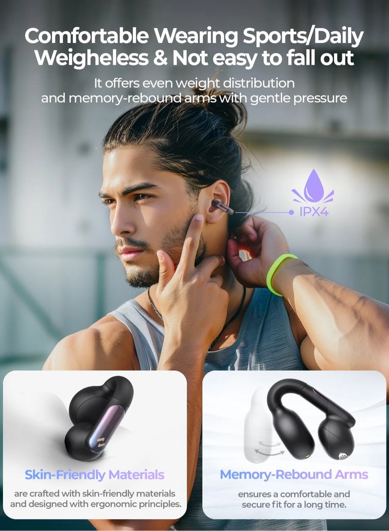 havit Open-Ear Clip Headphones with Bluetooth V5.3, Dual Microphones, and High-Quality Stereo Sound, AI Call Noise Cancellation for Clear Calls, Earbud and Ear Hook Design, IPX4 Waterproof Rating, 23 Hours of Playtime with Charging Case, Type-C Charging, and Smart touch controls- Black - Image 4
