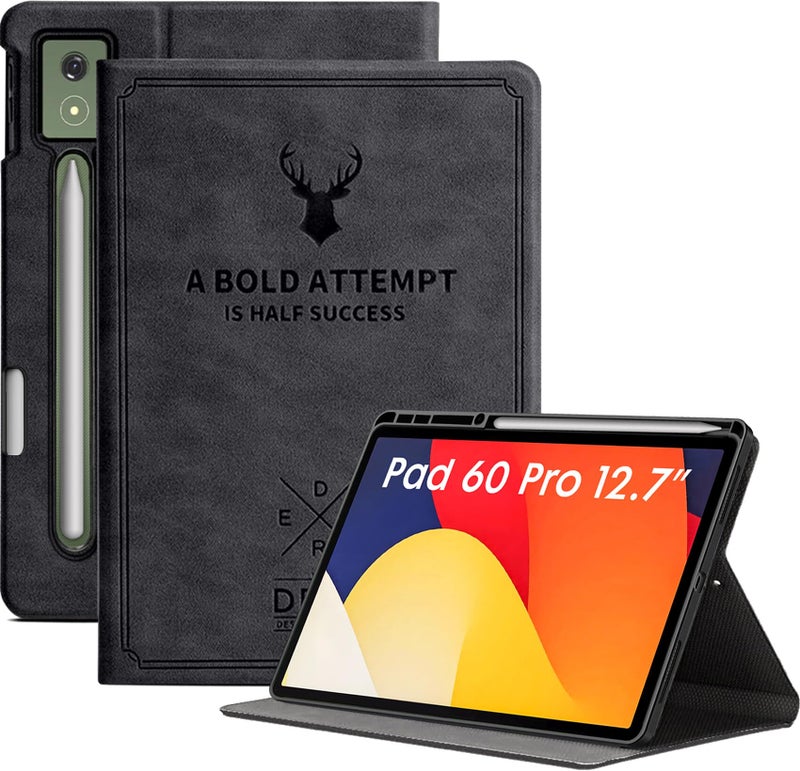 Robustrion Case for Moto Pad 60 Pro 12.7 inch Cover Case with [Pencil Holder], Deer Pattern Flip Cover for Motorola Pad 60 Pro Cover 12.7 inch [Auto Sleep Wake Support] - Black - Image 1