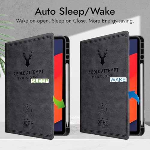 Robustrion Case for Moto Pad 60 Pro 12.7 inch Cover Case with [Pencil Holder], Deer Pattern Flip Cover for Motorola Pad 60 Pro Cover 12.7 inch [Auto Sleep Wake Support] - Black - Image 3