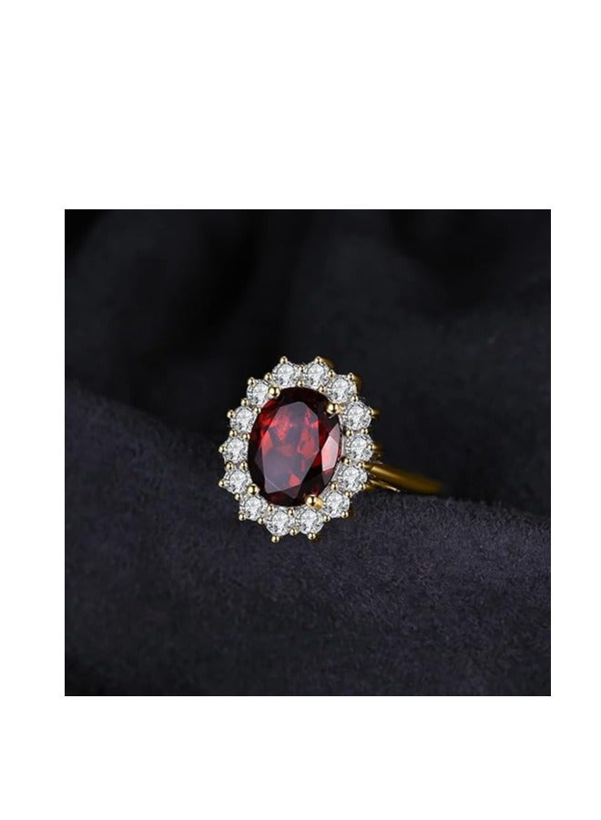 Gold Plated Silver Ruby Oval Cut Rings for Women,Adjustable Open Ring,Birthstone Anniversary Wedding Band Jewelry Gift for Valentine's Day - Image 2