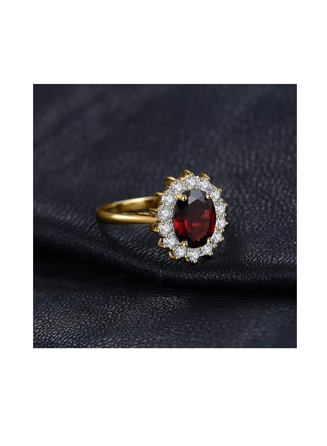 Gold Plated Silver Ruby Oval Cut Rings for Women,Adjustable Open Ring,Birthstone Anniversary Wedding Band Jewelry Gift for Valentine's Day - Image 3