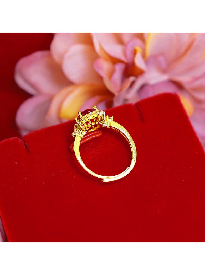 Gold Plated Silver Ruby Oval Cut Rings for Women,Adjustable Open Ring,Birthstone Anniversary Wedding Band Jewelry Gift for Valentine's Day - Image 5