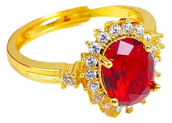 خواتم فضية مذهبة بيضاوية بالفصوص الحمراء - تصميم قابل للتعديل لهدايا المناسبات الخاصة - Image 1