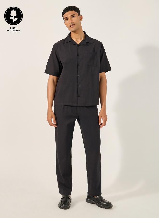 Styli Styli Linen Blend Shirt and Pant Co-Ords Set With Chest Pocket  - Image 1
