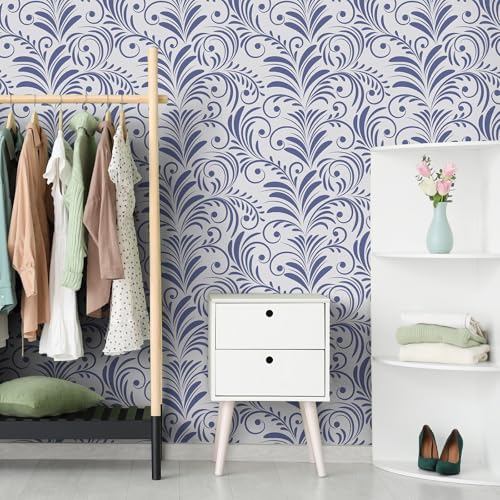 VaryFloral Boho Blue Leaf Wallpaper Peel and Stick Abstract Aesthetic Floral Bedroom Wall Paper Decorative Farmhouse Foliage Contact Paper for Cabinet Home Decor Removable Leaves Wallpaper 177x157 - Image 3