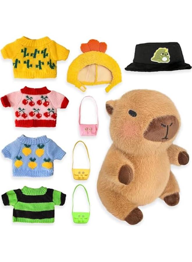 Capybara Plush with 9 pcs Clothes & Accessories, Dress Up Capybara Stuffed Animal Plush Toys , 10.2 in Cute Plushies for Girl/Boy Birthday (Brown)  - Image 1