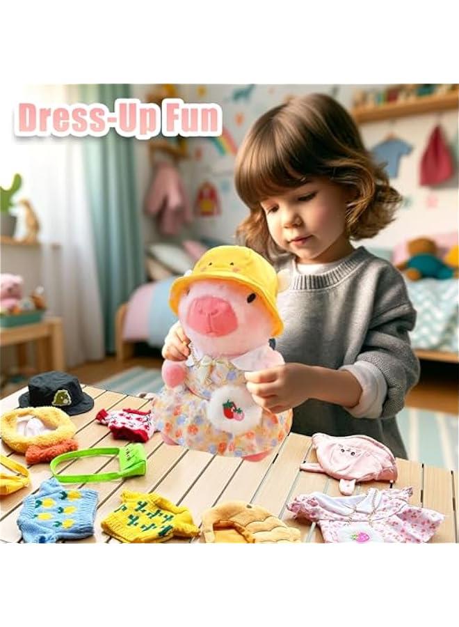 Capybara Plush with 9 pcs Clothes & Accessories, Dress Up Capybara Stuffed Animal Plush Toys , 10.2 in Cute Plushies for Girl/Boy Birthday (Brown)  - Image 5