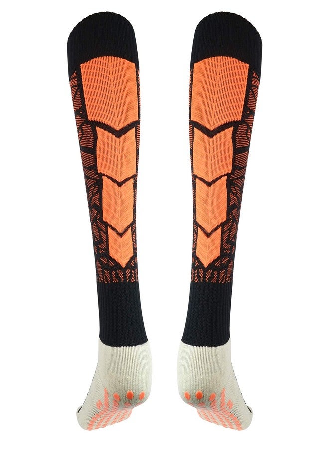 Luwint Knee-High Non Slip Compression Sports Socks, 1 Pair (Orange/Black) - Image 1