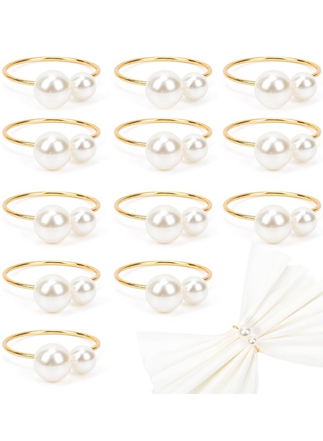 12 قطعة من حلقات المناديل الذهبية اللؤلؤية، تثبت المناديل بشكل أنيق وتؤمنها في مكانها للتجمعات العائلية، وعشاء العمل، وعشاء الحفلات، وحفلات الزفاف - Image 1