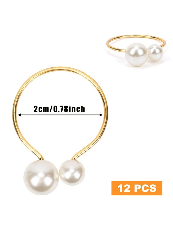 12 قطعة من حلقات المناديل الذهبية اللؤلؤية، تثبت المناديل بشكل أنيق وتؤمنها في مكانها للتجمعات العائلية، وعشاء العمل، وعشاء الحفلات، وحفلات الزفاف - Image 2