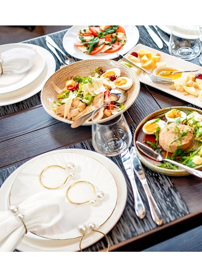 12 قطعة من حلقات المناديل الذهبية اللؤلؤية، تثبت المناديل بشكل أنيق وتؤمنها في مكانها للتجمعات العائلية، وعشاء العمل، وعشاء الحفلات، وحفلات الزفاف - Image 5