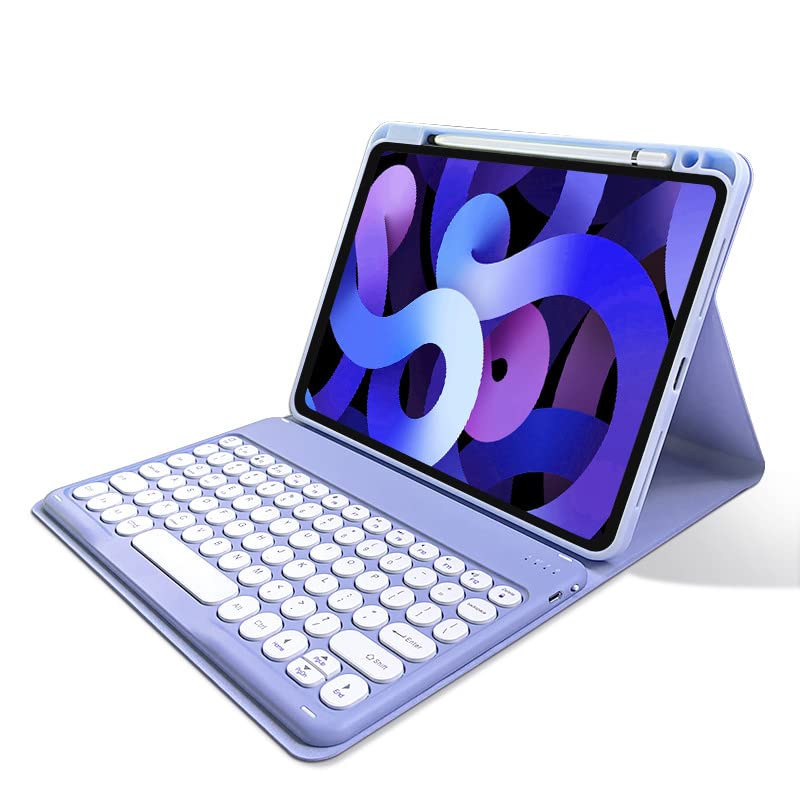 kaitesi Keyboard Case for iPad 9th Generation 8th 7th Gen 10.2"/ iPad Air 3rd Gen 10.5"/iPad Pro 10.5 inch Keyboard Case Detachable BT Keyboard Round Key (Purple) - Image 5