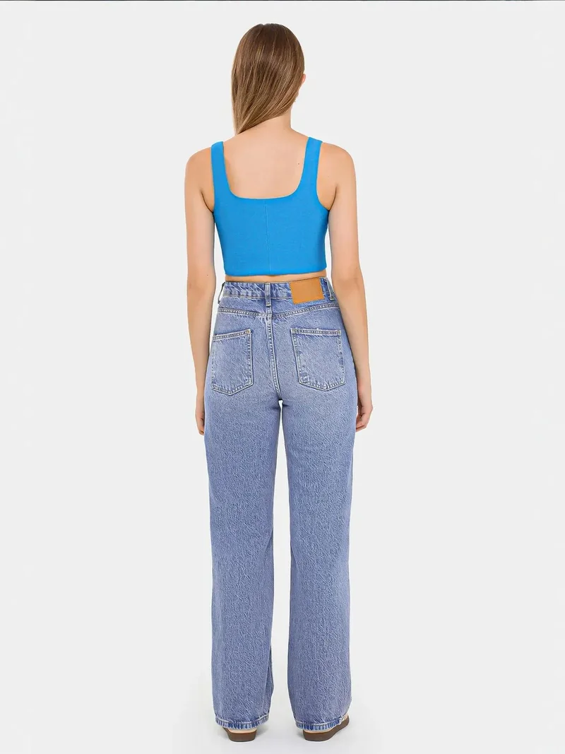 HICCUP Square Neck Sleeveless Cropped Top with Zip Detail