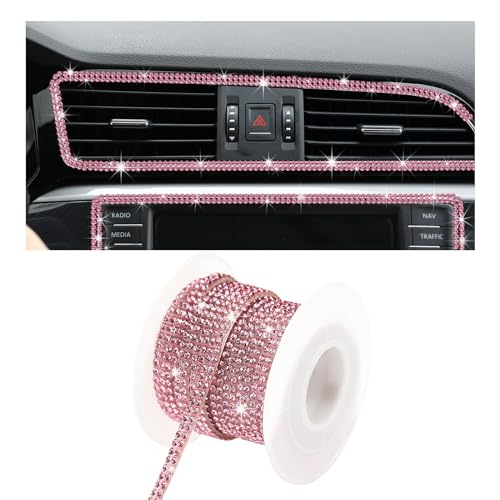 Suvnie Bling Car Trim Self Adhesive 164 Ft Rhinestone Auto Dashboard Line Molding Sticker Strips DIY Bling Car Interior Decor Sticker for Women Girls Vehicle Exterior Accessoreis Pink - Image 1