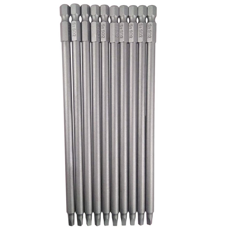Wolfride 10pcs Square Head Bits #2 Square Drive Bit Set 1/4-Inch Shank Square Tip Bit #2 Long Magnetic Square Head Screwdriver Bits 5.9 Inch Length - Image 1