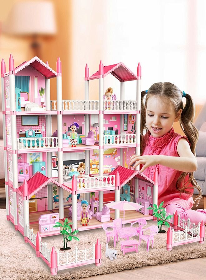 Doll House Dollhouse Toy- 3 Story 9 Rooms Pink DIY Pretend Play Building  Playset Dollhouse Asseccories and Furnitures Princess Dream Gift for  Girls and Kids  - Image 2