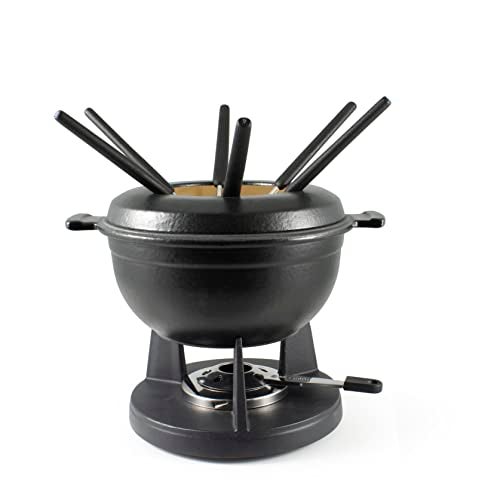 Swissmar Swissmar Lucerne 10 Piece Cast Iron Fondue Set  Ideal for Melting Cheese Chocolate  Meat  Perfect for Kitchen Collection  Wedding Gift Giving  2 Liter  2 Quart  Matte Black 