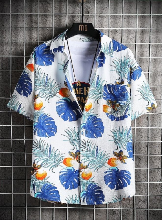 NIBEMINENT Men's Beach Floral Casual Loose Shirt 