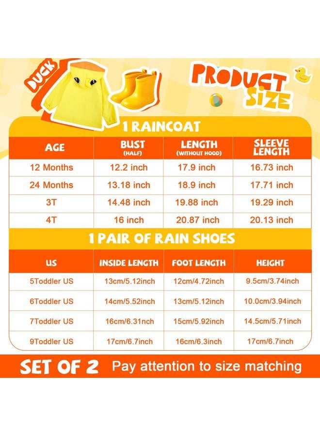 Twistover 2 Pcs Toddler Raincoat Rain Boots Set Kids Girls Duck Cartoon Zipper Jacket Short Rain Shoes for Baby Boys(Yellow Duck, 2 T) - Image 4