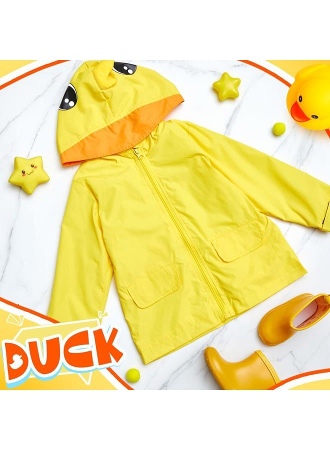Twistover 2 Pcs Toddler Raincoat Rain Boots Set Kids Girls Duck Cartoon Zipper Jacket Short Rain Shoes for Baby Boys(Yellow Duck, 2 T) - Image 3