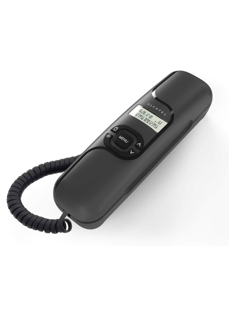 ألكاتل تليفون أرضي سلكي Alcatel T16 – تصميم فائق النحافة – عرض هوية المتصل – دفتر هاتف لـ10 أرقام – تحكم في مستوى الصوت – لون أسود  - Image 1