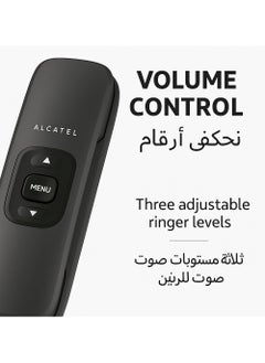 ألكاتل تليفون أرضي سلكي Alcatel T16 – تصميم فائق النحافة – عرض هوية المتصل – دفتر هاتف لـ10 أرقام – تحكم في مستوى الصوت – لون أسود  - Image 5