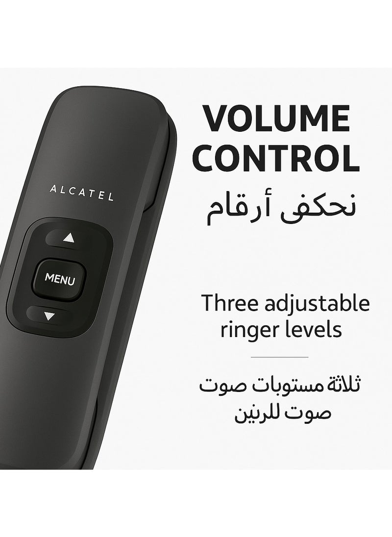 ألكاتل تليفون أرضي سلكي Alcatel T16 – تصميم فائق النحافة – عرض هوية المتصل – دفتر هاتف لـ10 أرقام – تحكم في مستوى الصوت – لون أسود  - Image 5