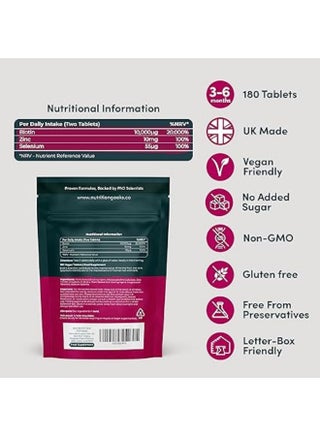 Biotin Hair Growth Supplement - 180 Vegan Tablets Enhanced with Zinc & Selenium, Hair Vitamins Complex - Biotin 10000 mcg - Hair Skin and Nails Vitamins for Women & Men UK - view 3