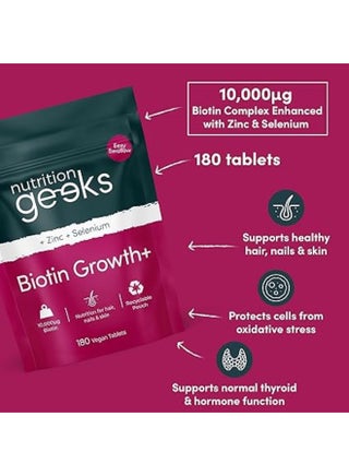 Biotin Hair Growth Supplement - 180 Vegan Tablets Enhanced with Zinc & Selenium, Hair Vitamins Complex - Biotin 10000 mcg - Hair Skin and Nails Vitamins for Women & Men UK - view 4