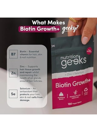 Biotin Hair Growth Supplement - 180 Vegan Tablets Enhanced with Zinc & Selenium, Hair Vitamins Complex - Biotin 10000 mcg - Hair Skin and Nails Vitamins for Women & Men UK - view 2