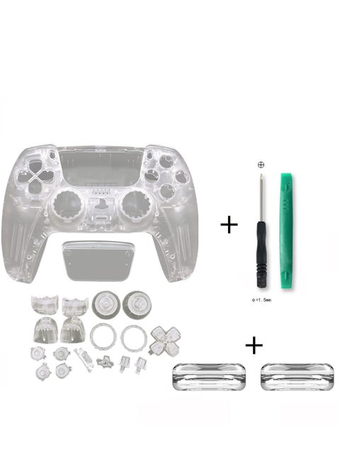 PS5 Controller Transparent Replaceable Shell Kit - DIY Modding Tools with Thumbstick Protector Caps and Full Button Set 030