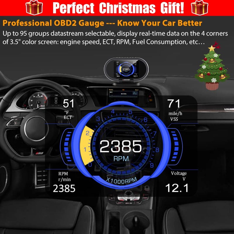 KONNWEI KW206 OBD2 HUD Digital Meter Gauge - Image 2