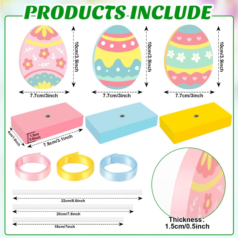Hedeey 3-Piece Easter Tiered Tray Decor Set, Wooden Eggs Signs, Colorful Easter Decor for Home & Party (ET010701) - Image 3