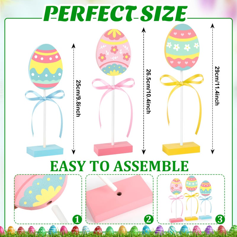 Hedeey 3-Piece Easter Tiered Tray Decor Set, Wooden Eggs Signs, Colorful Easter Decor for Home & Party (ET010701) - Image 2