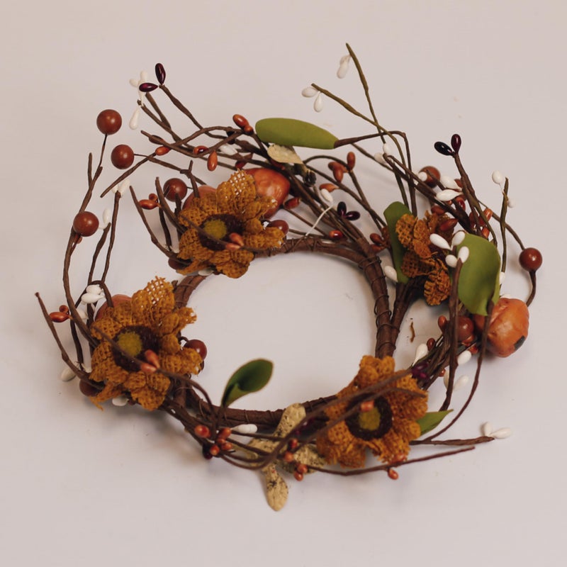 A Cheerful Giver A Cheerful Giver Small Wreath Candle Ring  Burlap Sunflower with Iron Bee Honeycomb Pip  Leaf Artificial Floral Decor for Candles  Centerpieces  Home Accents 