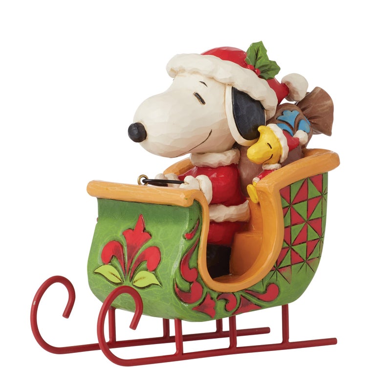 Enesco Peanuts by Jim Shore Santa Snoopy and Woodstock in Sleigh Figurine Resin Hand Crafted Painted Collectible Mini Figurines Peanuts Snoopy Christmas Home Decor Shelf Statue 492 Inch Multicolor - Image 2
