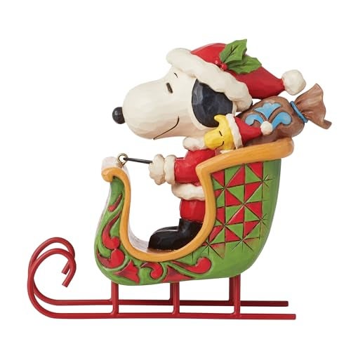 Enesco Peanuts by Jim Shore Santa Snoopy and Woodstock in Sleigh Figurine Resin Hand Crafted Painted Collectible Mini Figurines Peanuts Snoopy Christmas Home Decor Shelf Statue 492 Inch Multicolor - Image 3