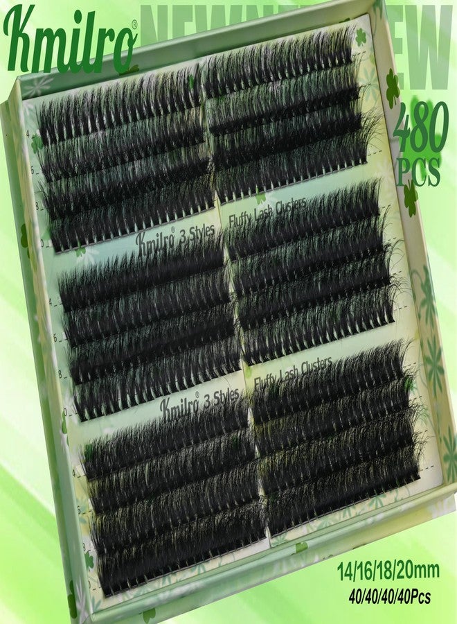 Kmilro Fluffy Lash Clusters 14-20mm Volume Cluster Eyelash Extensions D Curl Thick Eyelash Clusters 480pcs Waterproof Wispy Individual Lashes Soft False Eyelashes DIY Lash Extension (150D+180D+200D) - Image 3