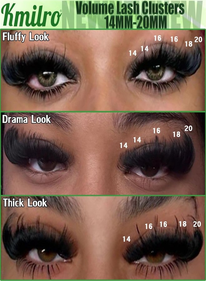 Kmilro Fluffy Lash Clusters 14-20mm Volume Cluster Eyelash Extensions D Curl Thick Eyelash Clusters 480pcs Waterproof Wispy Individual Lashes Soft False Eyelashes DIY Lash Extension (150D+180D+200D) - Image 2
