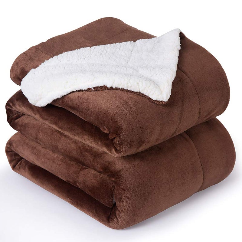 NANPIPER Fleece Throw Blanket Reversible Sherpa Flannel Blanket Super Soft Fuzzy Plush Microfiber 90x90 Brown Queen