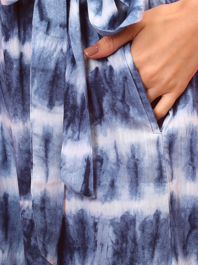 جلو باص Women Tie & Dye V-Neck Waist Tie-Ups Jumpsuit With Belt