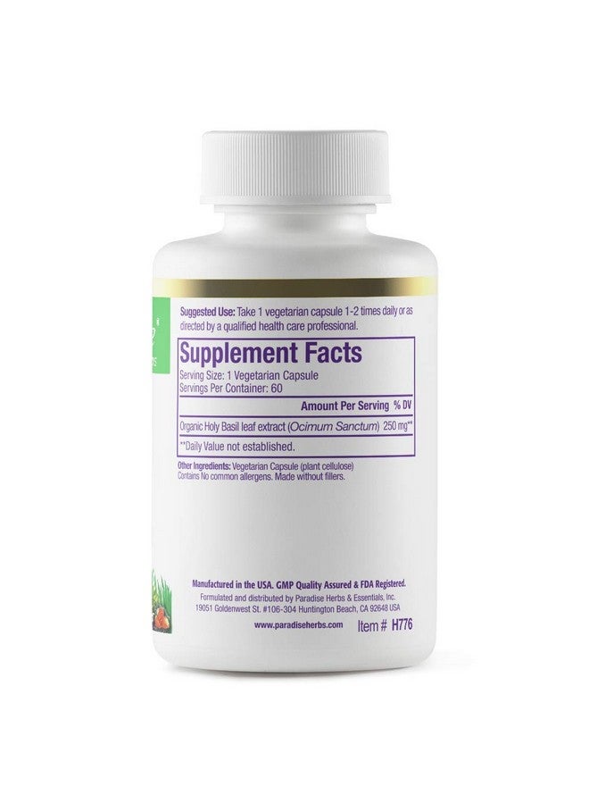 Paradise Herbs مكمل الأعشاب العضوية من بارادايس، مستخلص الريحان المقدس، طيف كامل نشط، قوي للغاية، نقي للغاية، نباتي، غير معدل وراثيًا، خالي من الغلوتين، 60 كبسولة نباتية - Image 2